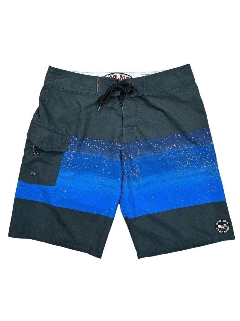 Ron Jon Surf Shop Men's Blue Black Board Shorts Swim Trunks Size 32